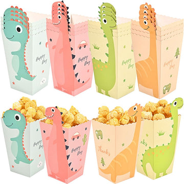 12Pcs Dinosaur Popcorn Box Treat Kids Birthday Cookie Box Jungle Party Baby Shower Favors Popcorn Box for Packaging Event Party