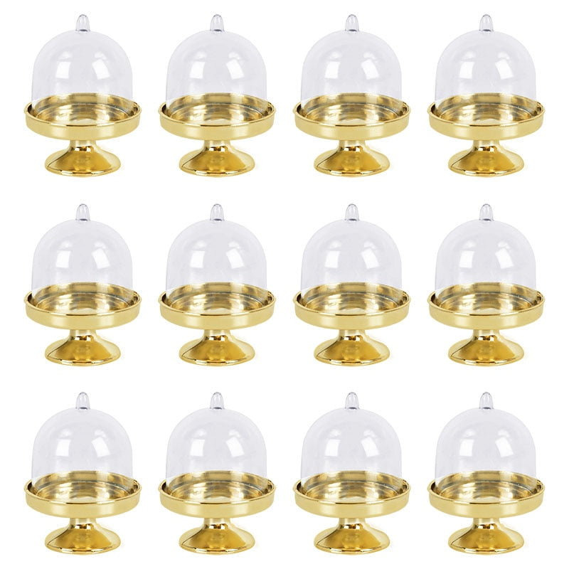 8/4pcs Clear Mini Candy Dessert Holder Cupcake Display Stand Plate with Lid Wedding Birthday Party Decor Supply Baby Shower Box
