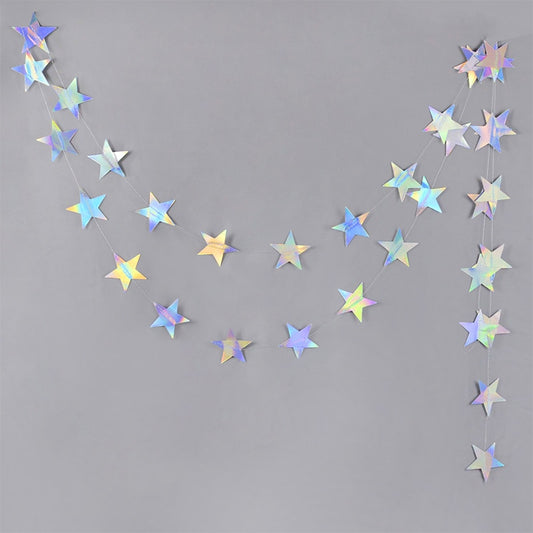 Laser Silver Paper Star Garland Banner Happy Birthday Party Decoration Girl Boy Baby Shower Wedding Christmas Wall Hanging Decor