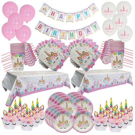 Unicorn Decoration Birthday Party Decor Kids Unicorn Disposable Tableware set Unicornio Baby Shower Girl Birthday Party Supplies