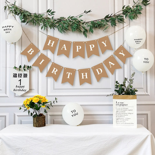 New Happy Birthday Decoration Birthday Party Bunting Garland Baby Shower Supplies Kraft Paper Banner Decoration Happy Birthday