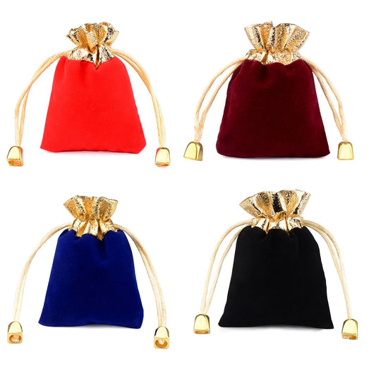 Multi-size Drawstring Velvet Gift Candy Bags Vintage Gold Color Trim For Wedding,Christmas,Party,Candy,Jewelry Packing