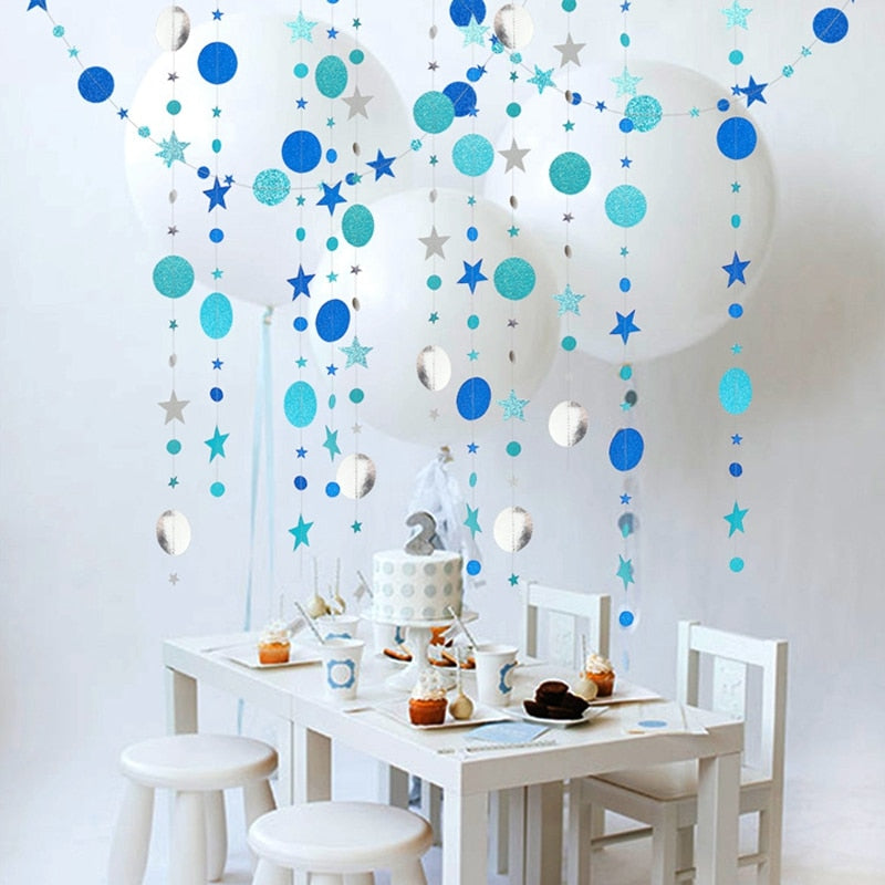 4M Paper Star Round Garland Banner Adult Birthday Party Decorations Kids Boy Girl Baby Shower Hanging Curtain DIY Wedding Decor