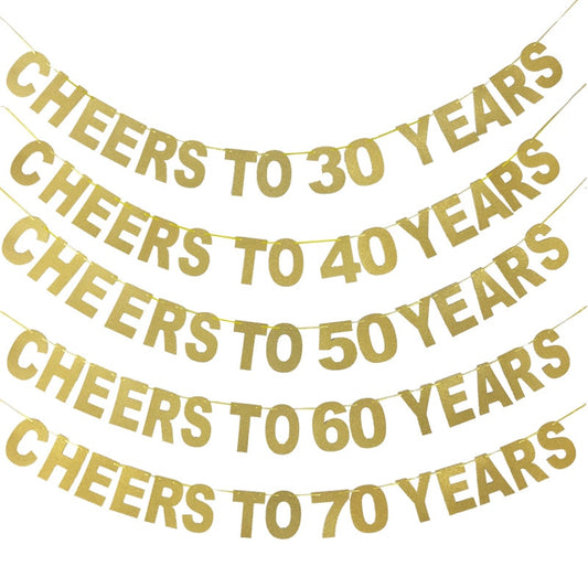 Anniversary Birthday Party Decoration Gold Glitter Party Banner Cheers To 10 20 30 40 50 60 70 80 90 100 Years Garland Bunting