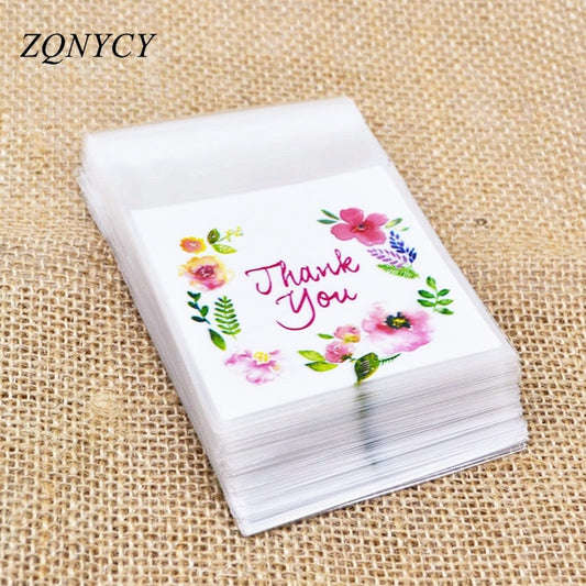 100Pcs Plastic Bags Thank you Cookie&Candy Bag Self-Adhesive For Wedding Birthday Party Gift Bag Biscuit Baking Packaging Bag