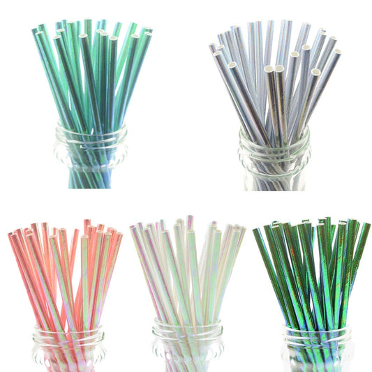 New 25pcs/lot Pearl Silver Iridescent Paper Straws Kids Birthday Wedding Decor Bridal Shower Party Drinking Paper Straws DIY