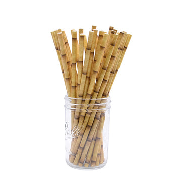 25pcs/lot Green Bamboo Paper Straws Happy Birthday Wedding Decorative Event Tropical Party Supplies Drinking Straw