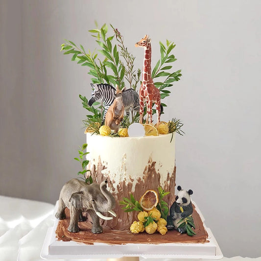 Safari Animals Cake Decor Simulation Elephant kangaroo Panda Wild One Jungle Safari Cake Topper Happy Birthday Party Decor Kids