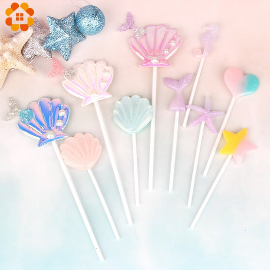 1Set Mermaid Theme Cake Toppers The Mermaid Party Supplies For Kids Favor Birthday Wedding Party Cake Decorations Cute Gifts