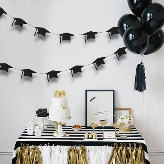 Black Gold Graduation Bachelor Hat Banner Paper Cap Garlands for School Celebrations 2023 Graduation Party Hanging Decorations