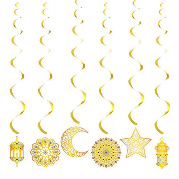 6pcs/set EID Mubarak Decoration Swirl Banner  Star Moon Ceiling Hanging Ornament Ramadan Kareem Islam Muslim Party Supplies