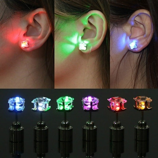 1 Pair Unique Boys Girls LED Light Christmas Gift Halloween Party Square Night Bling Studs Earring Led Party Music Festival Band