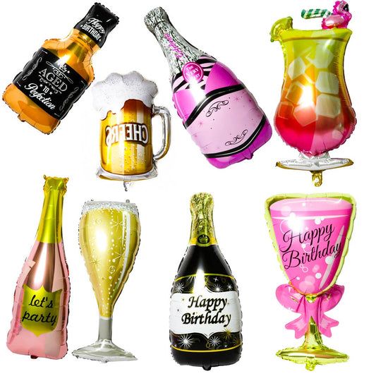 Whisky Bottle/Champagne Cup Balloons Happy Birthday Party Decorations Kids Adult King Wedding Party Balloon