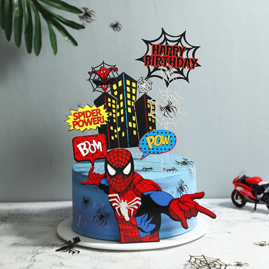 1set Spiderman Birthday Party Cake Decorations Super Hero Avengers Hulk Iron Man Cake Toppers for Kids Boys Party Cake Decoratio