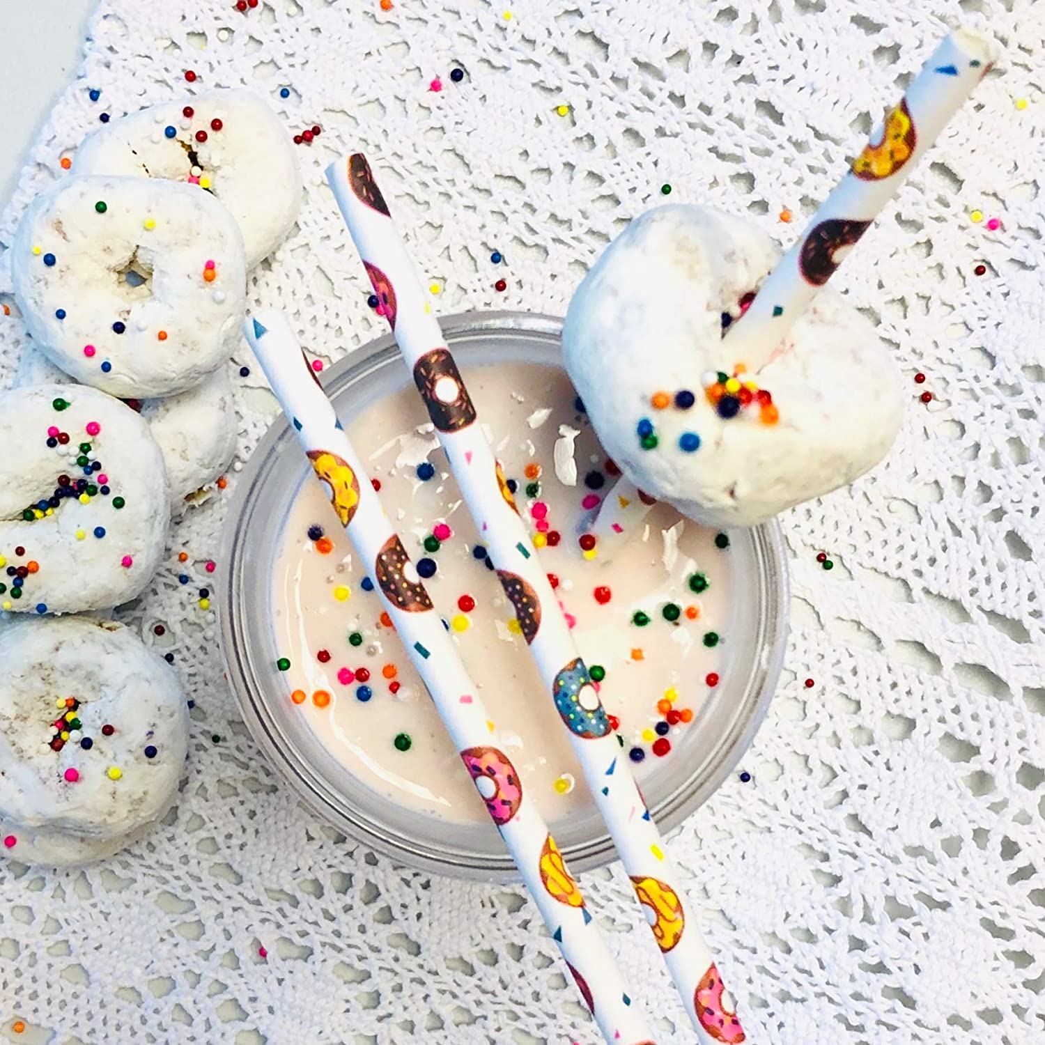 Doughnut Themed Paper Straws  Donut Colors Pink Blue Yellow  25-100Pcs party wedding gift paper straw