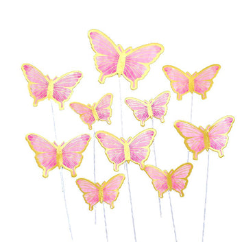 DIY Stamping Gold Pink Butterfly Cake Toppers Happy Birthday Cake Decoration Wedding Party Decor Shower Dessert Baking Supplies