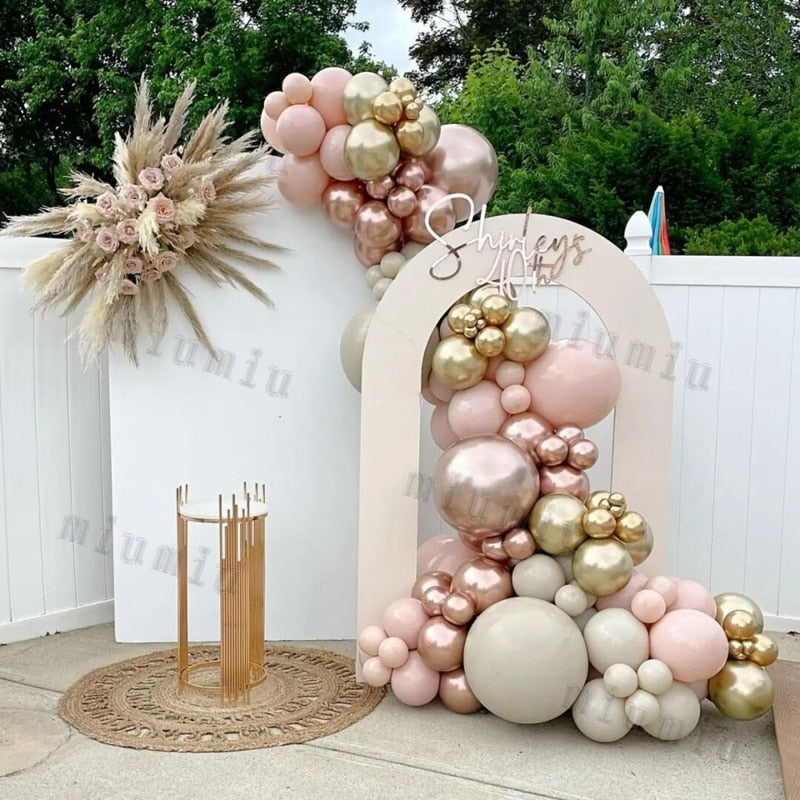 Metal Rose Pink Balloon Garland Arch Kit Boho Sand White Wedding Birthday Party Balloons Gender Reveal Baby Shower Decorations