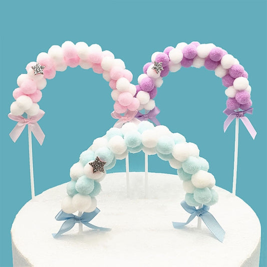 1pcs Cake Topper Soft Pompom Cloud Cake Topper Happy Birthday Party DIY Cake Top Decoration Cake Topper Wedding Cake Decoration