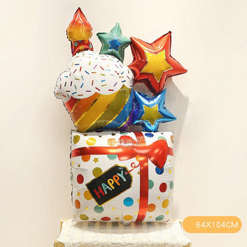 3D Large Three Layer Cake Aluminum Foil Ballon Gift Box Smily Ballon Baby Shower Birthday Party Decoration Party Supply for Kids