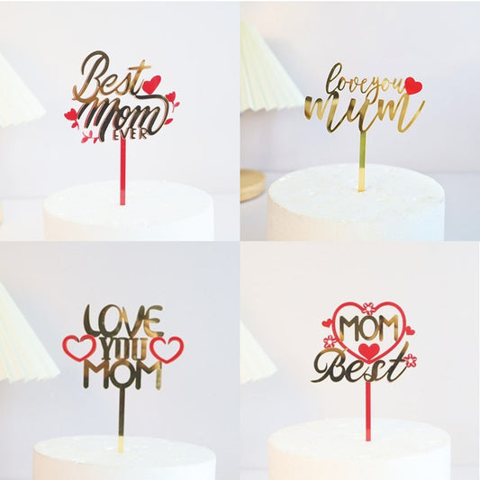 New Happy Mother's Day Cake Topper Acrylic Gold Best Mom Cake Topper for Mum Mommy Mother's Day Birthday Party Cake Decorations