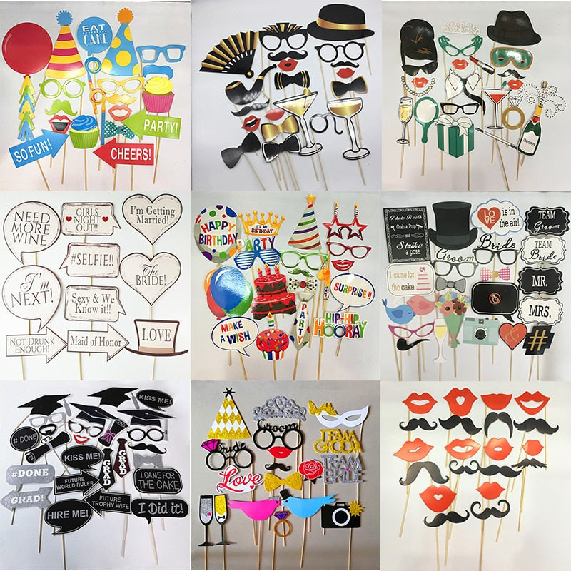 15-30pcs Funny Wedding Paper Photo Booth Props DIY Mustache Lips Glasses Masks Photobooth Team Bride Birthday Party Decoration