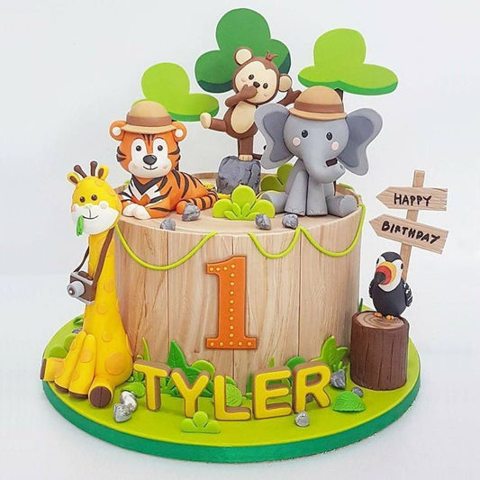 Woodland Animals Cake Decor Giraffe Tiger Monkey Elephant Jungle Safari Party Cake Topper Happy Kids Birthday Party Supplies