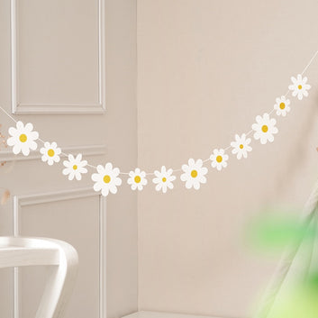 1Set Daisy Banners Birthday Party Burlap White Flower Garland Daisy Flag Baby Shower Wedding Party Bunting Decorations