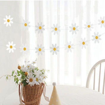 2.5m Daisy Groovy Boho Party Banner Daisy Hanging Swirl Hippie Party Supplies Decorations Daisy Paper Cutouts for Birthday Decor