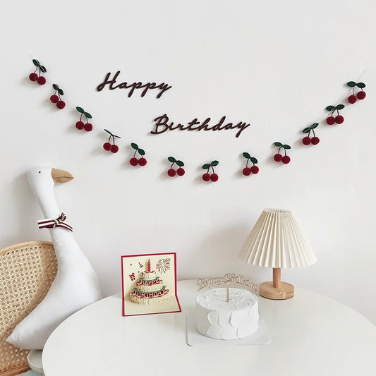 INS Cherry Garland Decoration 1st 2nd 3rd Birthday Party Red Bayberry Fruit Hanging for Kids Bedroom Baby Shower Garland