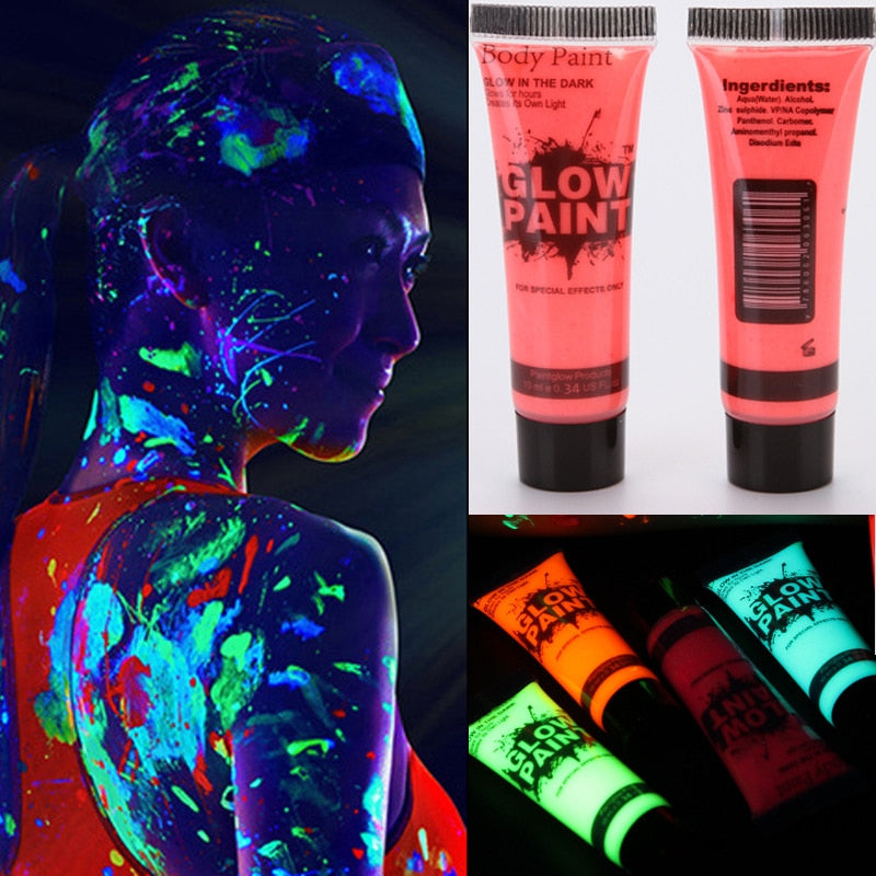 5-6Pcs Body Art Paint Halloween Cosplay Pigment Night Run UV Glow Painting Fluorescent Kids Face Paint Festival Party Rave Props