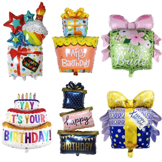 Happy Birthday Gift Box Foil Balloons Birthday Party Decoration Birthday Gift Box Cake Aluminum Film Balloons