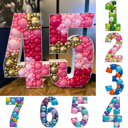 73/100cm Blank Number Mosaic Balloon Frame DIY 0-9 Filling Box Large Number Foam Board for Birthday Anniversary Party Decoration