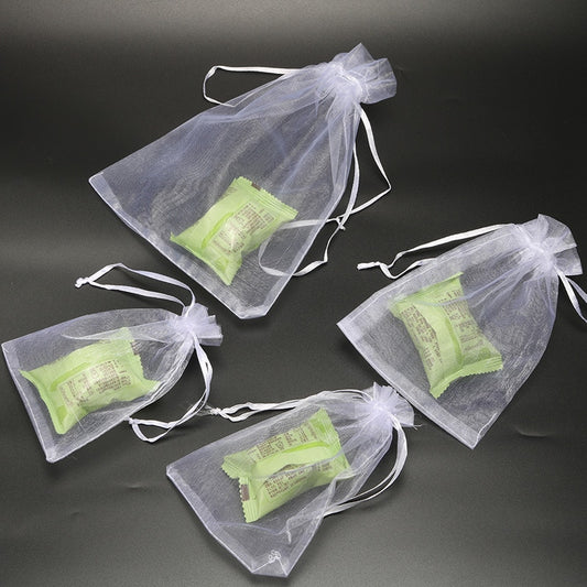 100pcs White Organza Candy Bags with Satin Drawstring Wedding Xmas Party Favor Gift Jewelry Wrapping Pouches