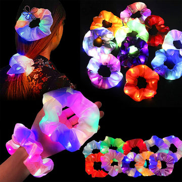 1pcs LED Hair Scrunchies Light Up Hair Scrunchies Elastic LED Light Women Girls Hair Bands for Halloween Christmas Party