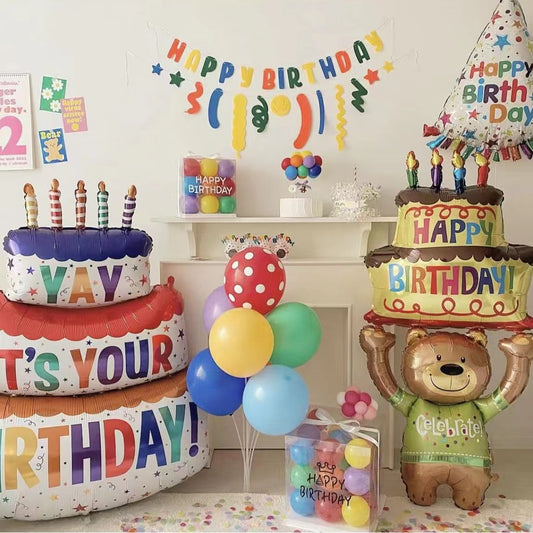 INS style birthday cake aluminum film balloon baby birthday party scene layout cartoon rainbow animal shaped balloon