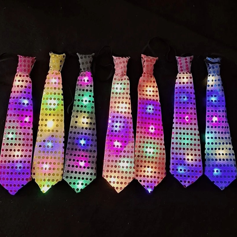 Mens Boys Bowtie LED Flashing Light Up Sequin Necktie Club Bar Christmas Party Women Bow Tie Wedding Ties Holiday Gift Color