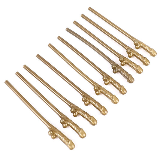 10Pcs Gold Penis Straw Bachelorette Party Decoration Disposable Tableware Adult Theme Party Plastic Drinking Willy Straw Decor