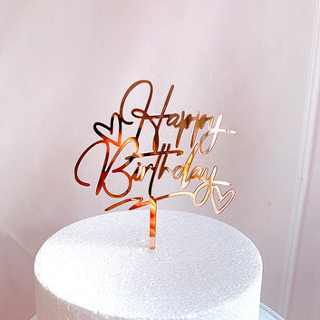 New Arrivals Rose Gold Acrylic Happy Birthday Cake Topper Kids Favors Children Gifts Cake Decoration Decorating Party Supplies