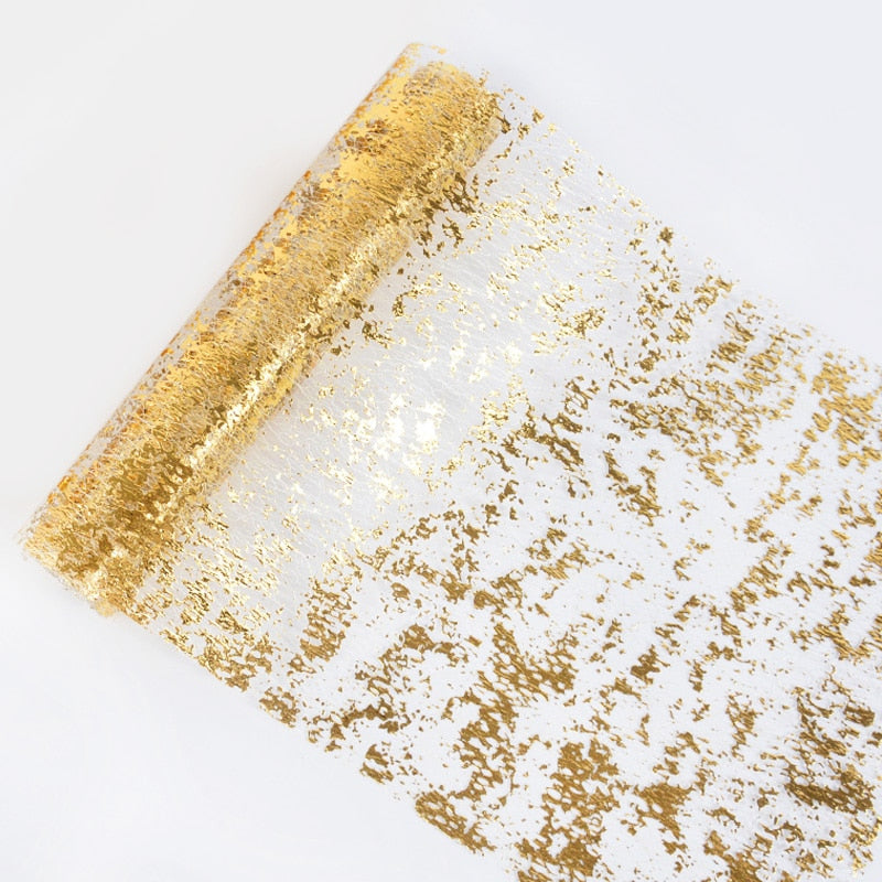 Metallic Gold Table Runner Sequin Glitter Thin Mesh Roll Tablecloth for Wedding Event Birthday Party Decoration Christmas Table