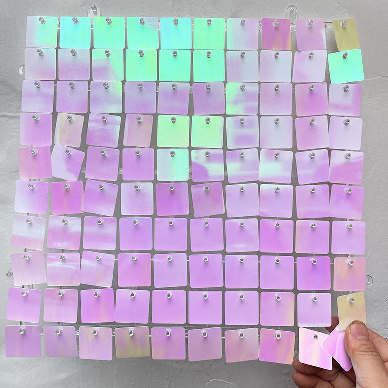 12PC Shimmer Wall Backdrop Crystal Pneumatic Panel Sequins Art Wall Backgroud Cloth Paint Pink Wedding Birthday Party Decoration