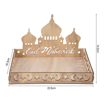 Wooden Eid Mubarak Food Tray Ramadan Decoration for Home Cake Display Islam Muslim Party Supplies 2023 Ramadan Kareem Eid Gifts