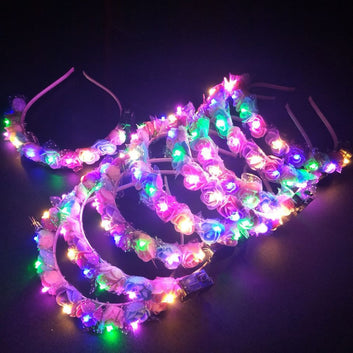 10Pcs LED Women Girl Glow Light Up Headband Bridal Flower Wreath Crown Neon Party Gift Crown Wedding Birthday Luminous Festival