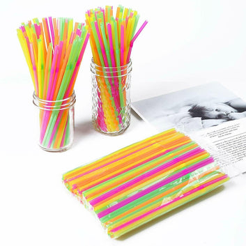 100Pcs Fluorescent Plastic Bendable Drinking Straws Disposable Beverage Straws Wedding Decor Mixed Colors Party Supplies