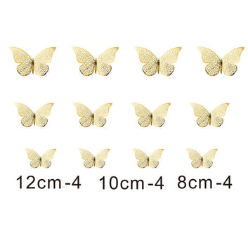 12Pcs Metal Texture Gold Artificial Butterfly Cake Topper Cake Decoration Simulation Butterflies Wedding Crafts Party Decoration