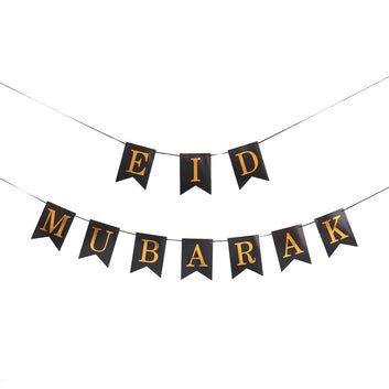 10Pcs/Set Eid Mubarak Banner Ramadan Kareem Decoration Black Pull Flag Hanging Card Islamic Muslim Party Supplies