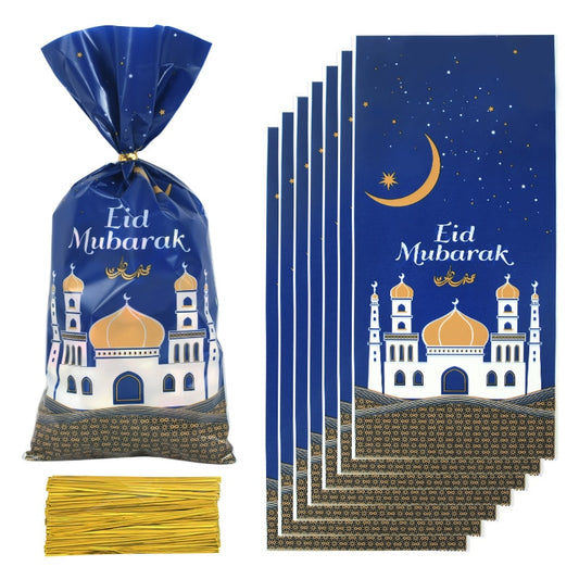 25/50pcs Eid Mubarak Gift Bags Plastic Candy Cookie Bag Ramadan Kareem Decoration 2023 Islamic Muslim Party Supplies Eid Gifts