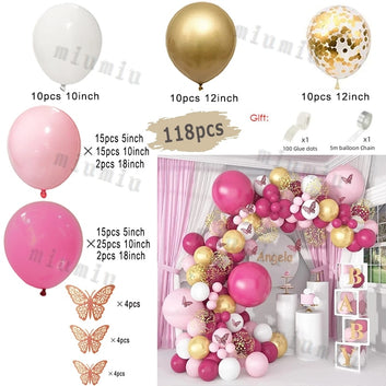 Macaron Pink Balloon Garland Arch Kit Kids Happy Birthday Metal Rose Gold Confetti Balloons Wedding Party Baby Shower Decoration