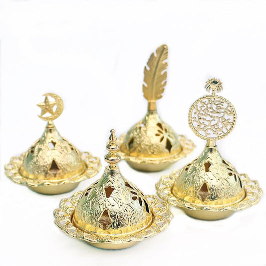 2023 Muslim Eid Mubarak Star Moon Mini Portable Golden Incense Tower Ornaments Ramadan Decor for Home Ramadan Kareem Party Decor