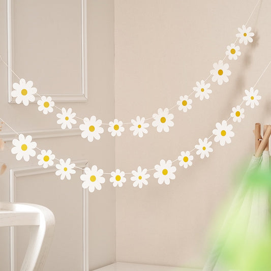 1Set Daisy Banners Birthday Party Burlap White Flower Garland Daisy Flag Baby Shower Wedding Party Bunting Decorations