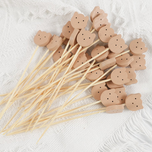 50Pcs Cute Bear Disposable Bamboo Buffet Food Picks Dessert Fruit Forks for Birthday Baby Shower Party Cake Sticks Decoration